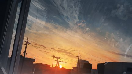 sunset, anime, window, sky, city, sunlight | 3840x2160 Wallpaper ...