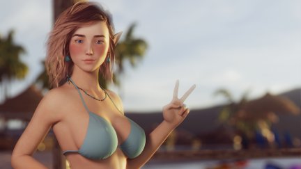 fantasy girl, big boobs, brunette, bikini, CGI, digital art, boobs