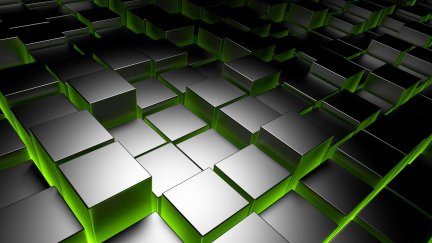 3D Blocks, digital art, green, silver, 3D Abstract, cube, CGI ...