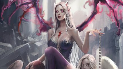 Lana G, women, blonde, Lilith, fantasy girl, drawing, demon, wings ...