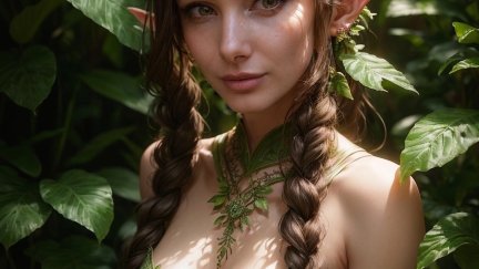 Sergey Kalabushkin Women Brunette Elves Braids Looking At Viewer AI Art Nature Pointy