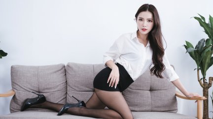 Su Xiaoli, women, model, brunette, office girl, finger on 
