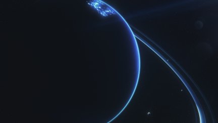 space, planet, planetary rings, blue, space art, digital art