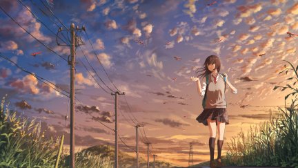 schoolgirl, women outdoors, hair blowing in the wind, Sugi87, sky ...