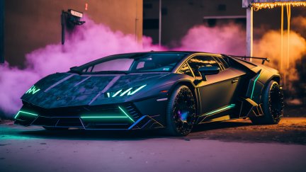 AI art, car, sports car, cyberpunk, futuristic, street, neon ...