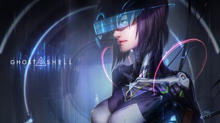 women, purple hair, Ghost in the Shell, anime, fan art, cyberpunk