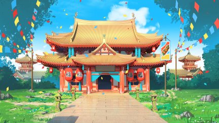 artwork, digital art, building, architecture, Asian architecture ...