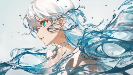 long hair, white hair, Ciloranko, anime, anime girls, aqua eyes, waves