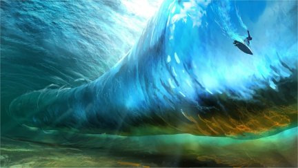 surfers, digital, digital art, artwork, landscape, water, underwater