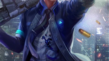 Download Detroit Become Human Connor Holding Gun Wallpaper