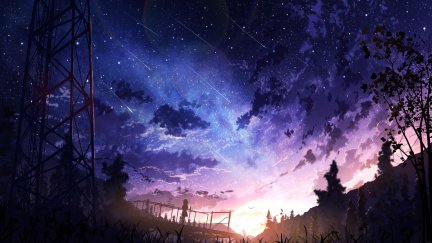 anime, landscape, sky, stars, meteors | 4872x2791 Wallpaper - wallhaven.cc