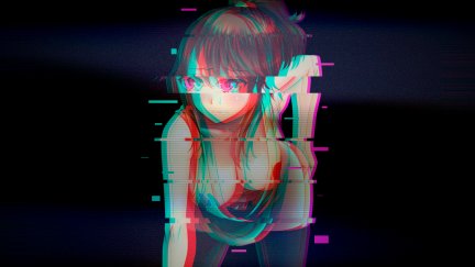 big boobs, cleavage, leaning, anime, anime girls, glitch art, thigh