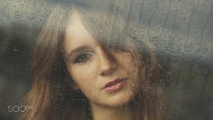 women, face, portrait, glass, water drops, reflection | 2048x1271