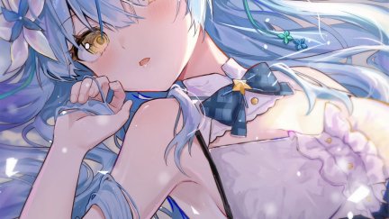 long hair, Yukihana Lamy, blue hair, lying down, lying on back, armpits ...