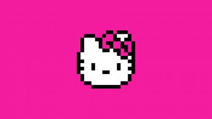 pixel art, pixels, Hello Kitty, magenta, pink, pink background