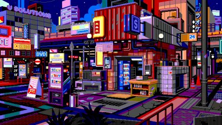 waneella, pixel art, cyberpunk, city, night, lights, neon | 3200x1800 ...