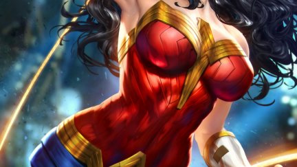 Wonder Woman, women, fantasy girl, long hair, looking away, bare