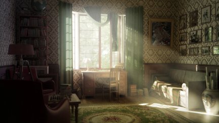 room, interior, artwork, window, sun rays, sunlight, digital art ...