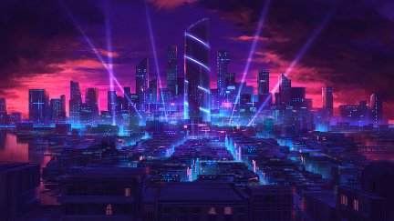 artwork, digital, lights, science fiction, skyscraper, city, cityscape