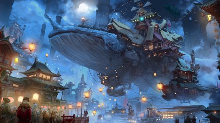 Curry of Poi, night, video game art, fantasy architecture, fan art