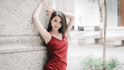 Asian, women, model, long hair, brunette, red dress | 4500x3071 ...