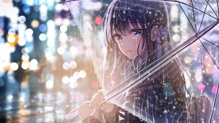 tears, Sakura (artist), umbrella, rain, anime girls, lights, artwork ...