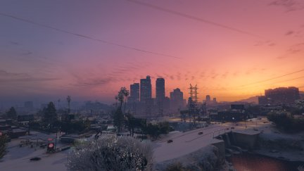 Grand Theft Auto V, Los Angeles, water, sunset, snow, digital art ...