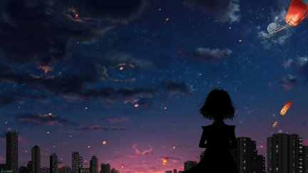 sky, anime, dark, city, clouds, anime girls | 3840x2160 Wallpaper ...