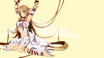 brunette, long hair, barefoot, Yuuki Asuna (Sword Art Online), belly ...