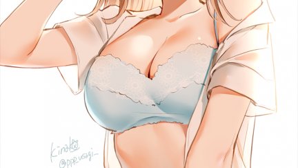 blonde, Shiratama Mochi, anime, anime girls, bra, blue bra | 869x1508